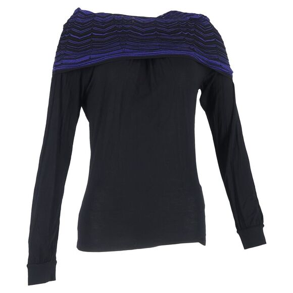 M Missoni Cowl Neck Detail Long Sleeve T-Shirt inBlack Cotton